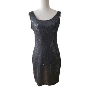 Expressions Black Sequins 100% Silk Sleeveless Dress‎ Size 10